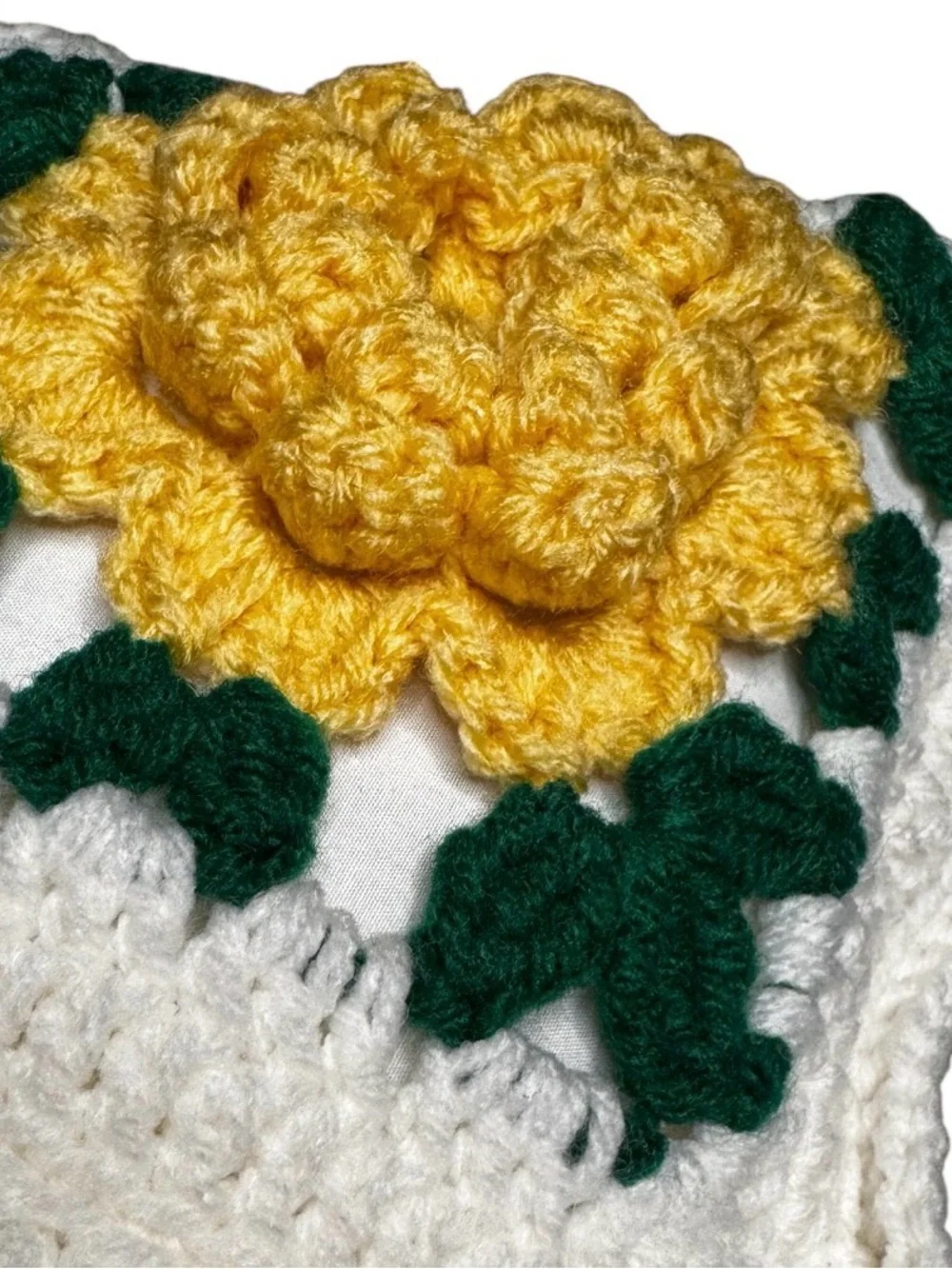 Handmade 16” 3D roses granny square pillow - different colors on each side!
